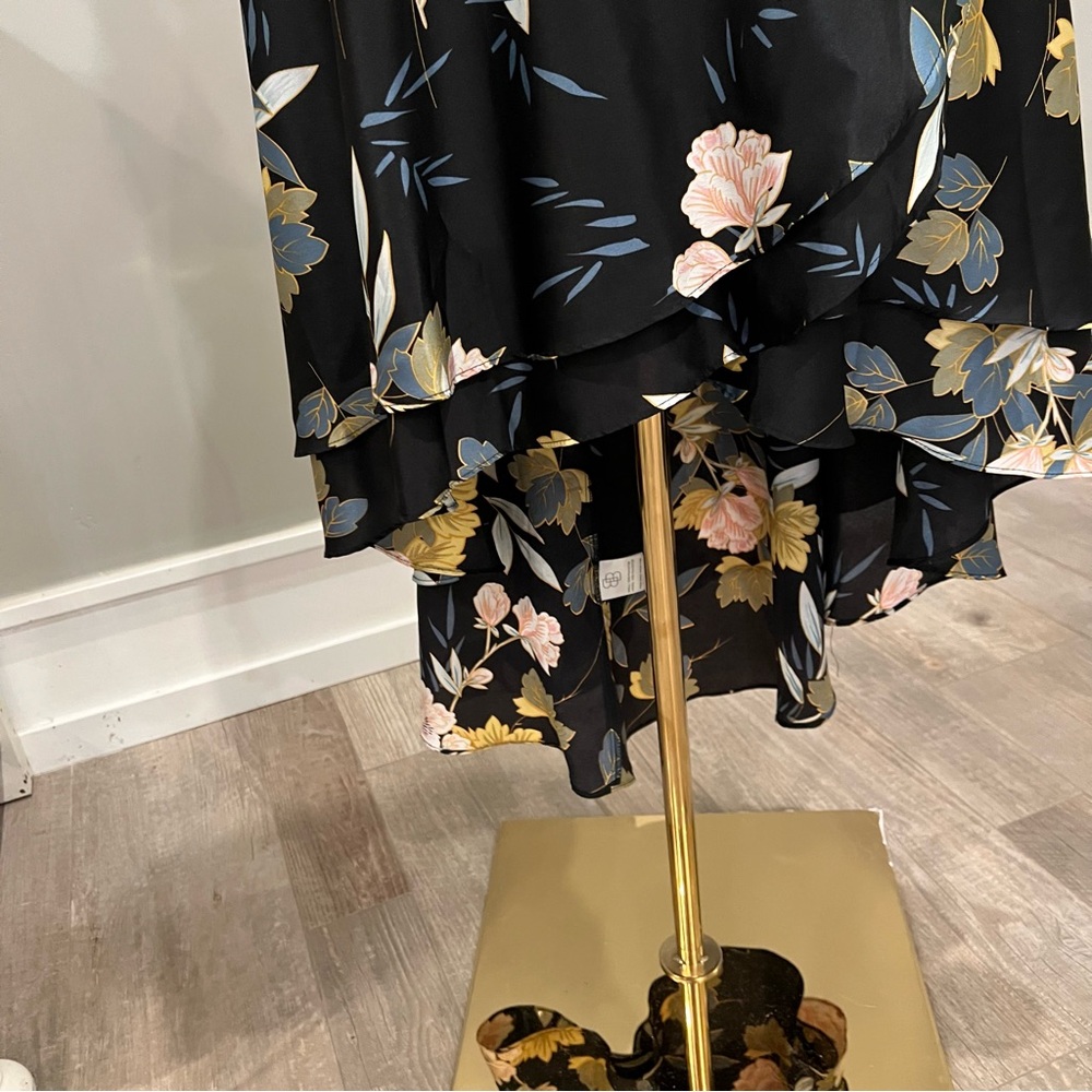 Baltic Born Black Floral High-Low Wrap Dress with Pink & Gold Blooms - Picture 3 of 4